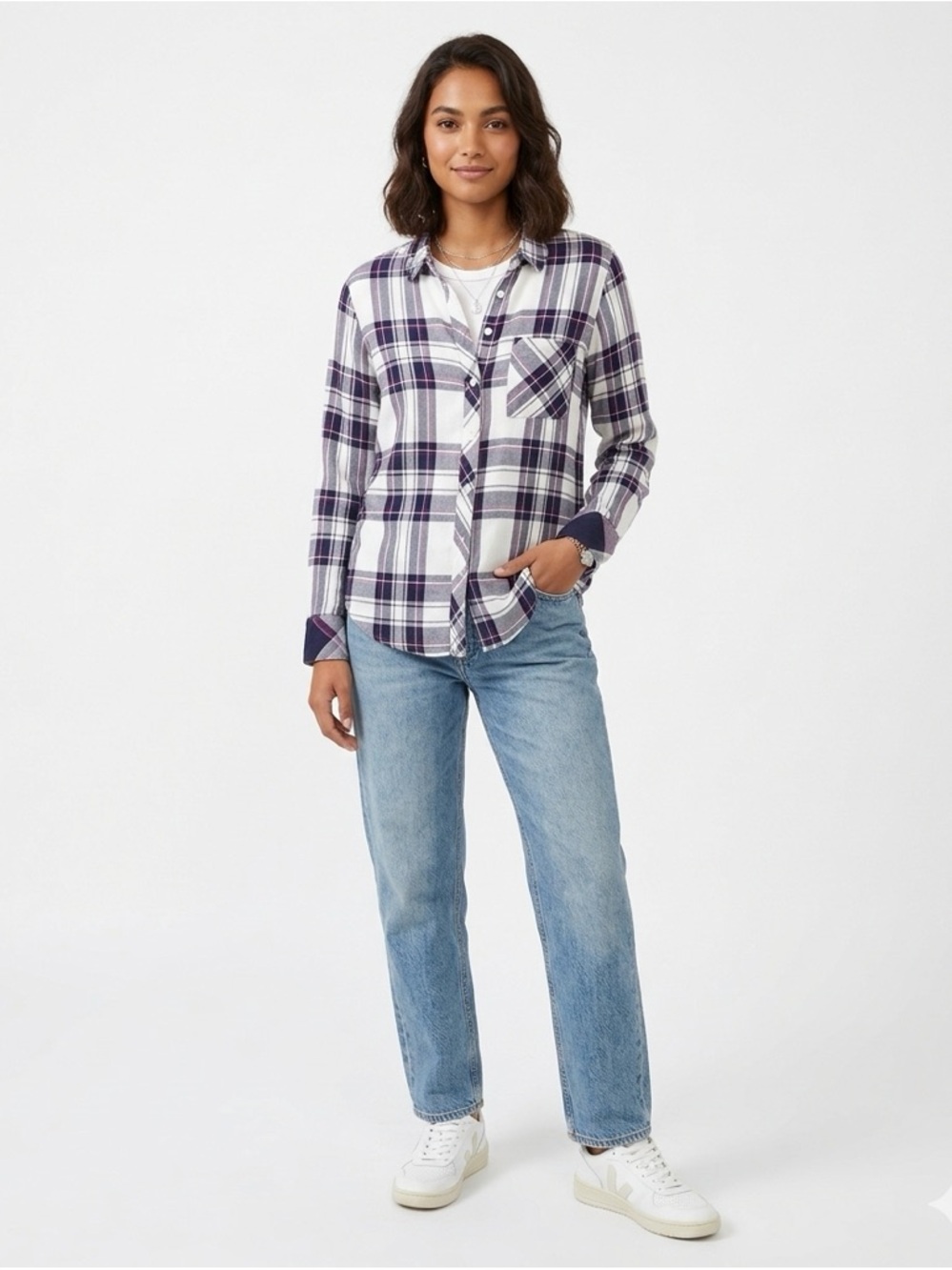 Rails Hunter White Navy Orchid Plaid flannel Button-Down Shirt  XS